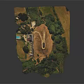 Scenic Aerial Landscape Model With Trees Buildings Pond And Rolling Terrain