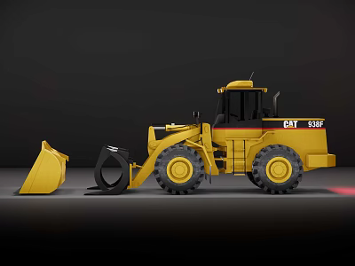 CAT 938F Yellow Functional Loader With Front Bucket And Large Tires 3d model