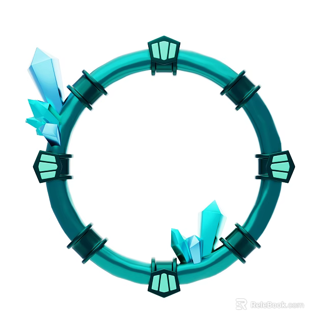 Green Circular Decorative Frame With Blue Crystal Elements And Black Connectors 3d model 