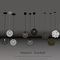 Ancient Style Medieval Droplights With Gold Black Glass Lamp Shades And Metal Brackets