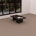 Modern Wooden Coffee Table with Black Bowl Red Fruits and Stacked Books