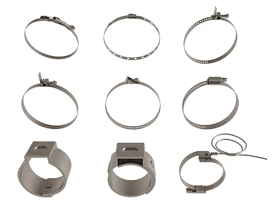 Different Types of Pipe Clamps Including Hose Bands Mounting Clips and Fittings 3d model