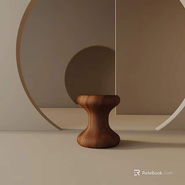 Minimalist Wooden Side Table with Circular Curved Decorations in Light Brown Beige Tones 3d model 