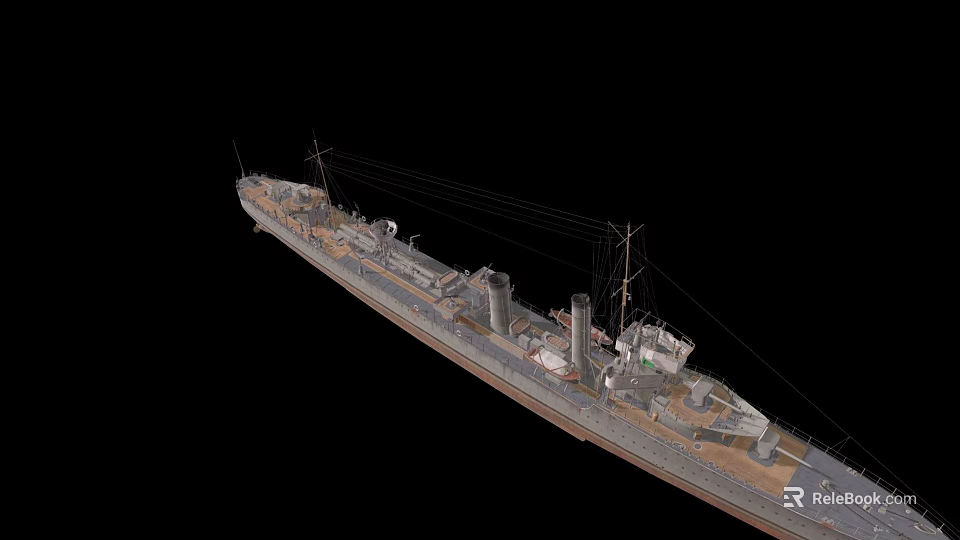 Detailed Warship 3D Model Featuring Historical Military Vessel Structure Deck Masts And Smokestacks 3d model 