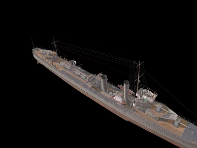 Detailed Warship 3D Model Featuring Historical Military Vessel Structure Deck Masts And Smokestacks 3d model