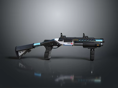 Futuristic Tactical Weapon With Black White Blue Sleek Design And Scope 3d model