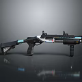 Futuristic Tactical Weapon With Black White Blue Sleek Design And Scope