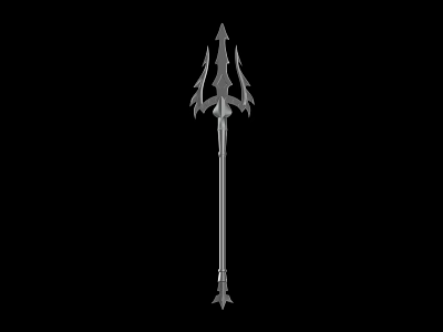 Mythical Metal Three Pronged Spear Weapon With Decorative Shaft Design 3d model