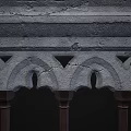 Marble Balustrade with Arched Design and Golden Candlesticks on Sides