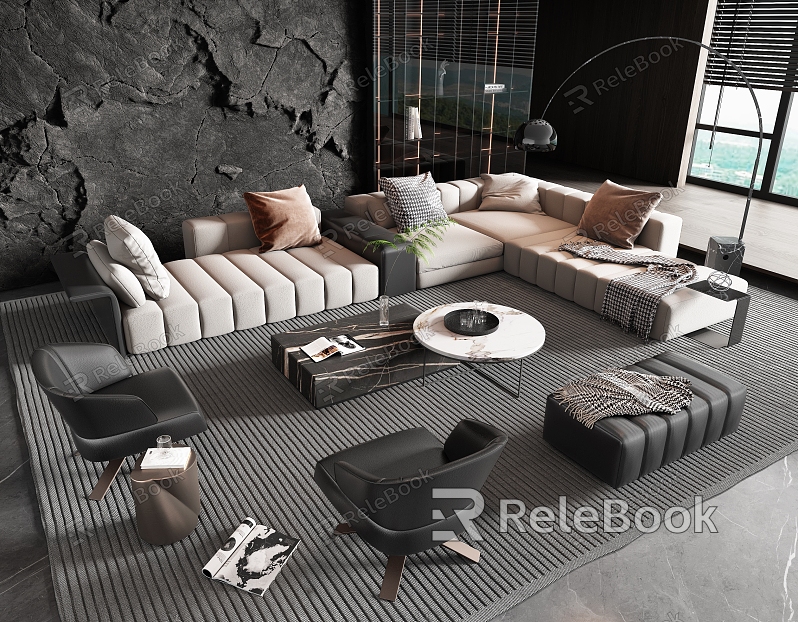 Minotti Modern Sofa Coffee Table Combination Corner Sofa Multi-Person Sofa Leather Sofa Coffee Table model