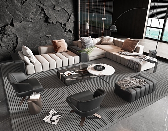 Minotti Modern Sofa Coffee Table Combination Corner Sofa Multi-Person Sofa Leather Sofa Coffee Table 3d model