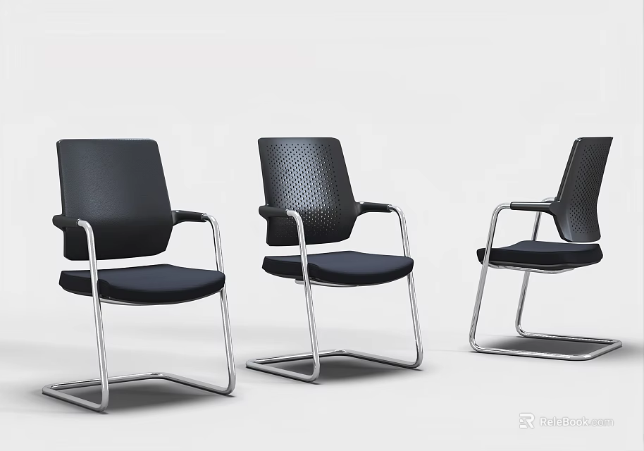 Modern Office Chair With Black Upholstery And Silver Metal Frame Armrest Design 3d model 