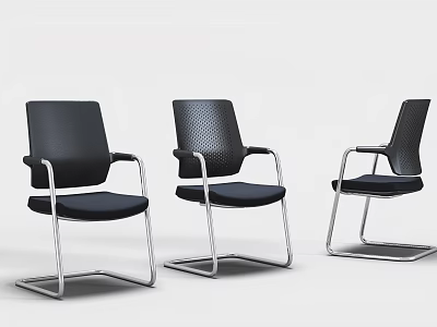 Modern Office Chair With Black Upholstery And Silver Metal Frame Armrest Design 3d model