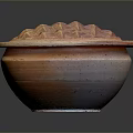 Round Bowl Shaped Sculpture Carving With Spiked Texture And Orange Beige Tones