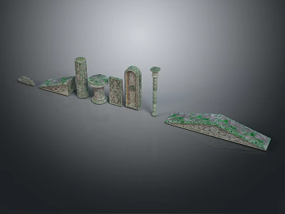 Green Stone Patterned Architectural Decorative Components With Ornate Columns Bases And Ornaments 3d model