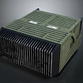 Green Industrial Device With Ventilated Grilles And Labeled Panels On Dark Surface