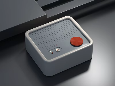 Modern Minimalist Gray Square Audio Speaker With Red Button And Mesh Front Panel 3d model