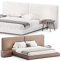 Modern Double Bed Design With Upholstered Headboard Plush Pillows Textured Bed Runner And Side Tables