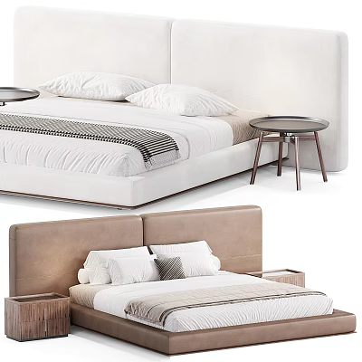Modern Double Bed Design With Upholstered Headboard Plush Pillows Textured Bed Runner And Side Tables 3d model