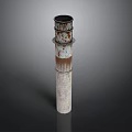 Scenic Industrial Landscape Featuring Rusty Chimney with Metal Rings and Reflective Base