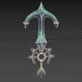 Crystal Blue Decorative Sword With Ship Wheel Base And Golden Ring Spikes