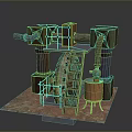 Industrial Equipment With Large Wheels Metal Pipes Ladder And Mechanical Support Structures