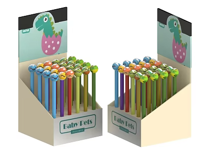 Baby Pets Colorful Pens With Cartoon Animal Head Designs In Display Boxes 3d model