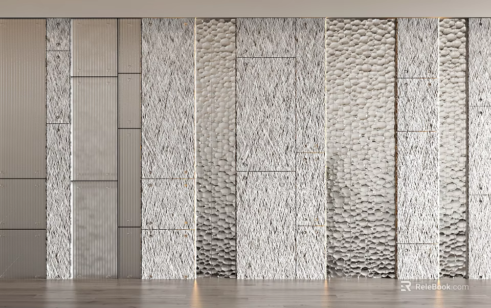 Modern Interior Partition With Geometric And Wavy Textured Panels Design 3d model 