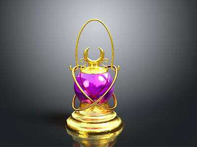 Elegant Decorative Ornate Golden Lantern With Purple Sphere And Shiny Base 3d model
