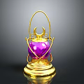 Elegant Decorative Ornate Golden Lantern With Purple Sphere And Shiny Base