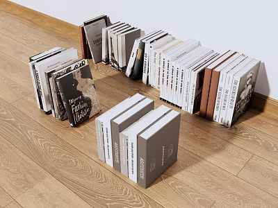 Different Colored Books Stacked On Wooden Floor With Various Sizes In Display Arrangement 3d model