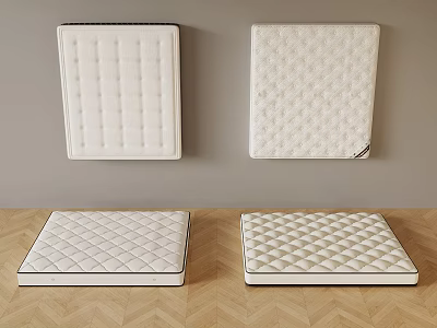 White Mattresses With Different Textured Surfaces Hanging On Wall And On Floor 3d model