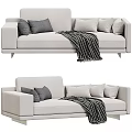 Light Beige Sectional Sofa With Gray Cushions And Striped Throw Blanket 3d model