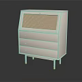 White Console Side Cabinet With Woven Panel Drawers And Golden Legs