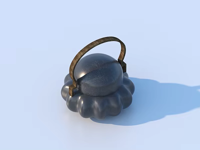 Black Tea Set With Brown Handle And Petal Shaped Base On Light Blue Background 3d model