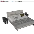 Double bed bedside table bedding towel backrest 3d model