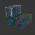 Three Blue Shipping Containers With Stacked Units And One Open Door