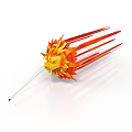 Vibrant Yellow Red Paper Sculpture Featuring Radial Design Long Slender Strips And Black Pole