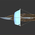 Sailboat Model With Blue Sails Green And White Hull And Flag On Mast