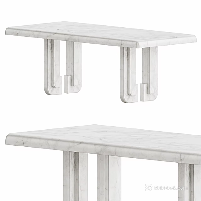 Modern Minimalist Side Table With White Marble Tabletop And Geometric Legs Design 3d model 