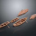 Several Handcrafted Wooden Boat Models With Different Sizes And Shapes On Dark Background
