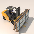 Yellow Industrial Forklift With Operator Handling Wooden Pallet Cargo Safely
