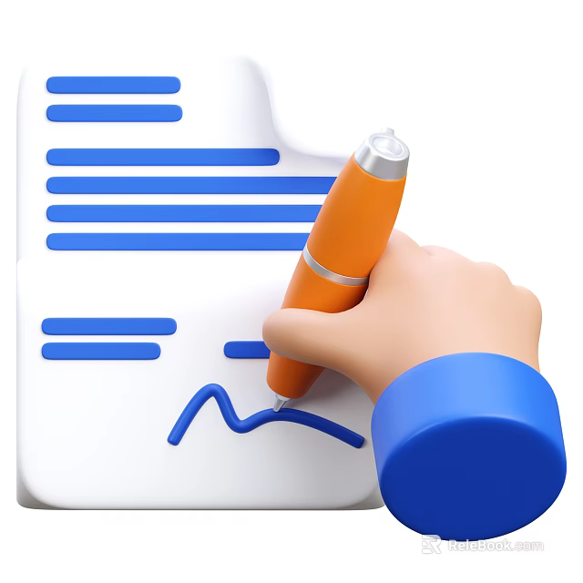 Hand Writing on Open Notebook with Blue Lines Using Orange Pen 3d model