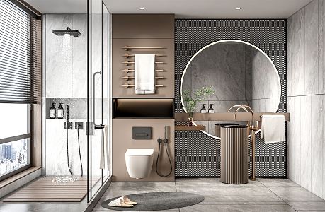 Modern Toilet Basin Cabinet Mirror Shower Room Shower Toilet Towel Rack Column Basin 3d model