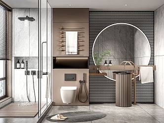 Modern Toilet Basin Cabinet Mirror Shower Room Shower Toilet Towel Rack Column Basin 3d model