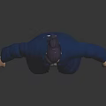 3D Character Model in Blue Coat with Light Green Inner Top Purple Pants and White Shoes Arms Outstretched