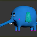 Cartoon Blue Elephant 3D Character With Pink Cheeks And Feet On Dark Background Shiny Reflection