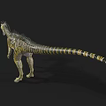 3D Rendered Dinosaur Model With Yellow Black Stripes Spines And Open Mouth On Black Background