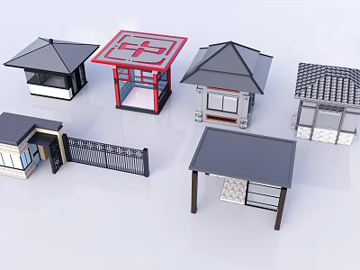 Traditional Architectural Models With Various Roof Styles And Pavilion Fence Details 3d model