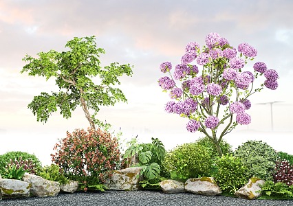 Modern Plant Flower Border Hydrangea Model Tree Green Plant Combination Stone Arbor Shrub 3d model